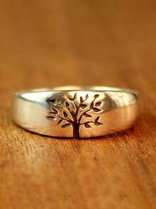 1 pieza Anillo de cobre vintage con diseño del árbol de la vida, regalo de joyería para boda, compromiso y fiesta - Dorado - Ver 6