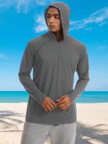 EKLENTSON Men's UPF50+ Hooded T-Shirts Long Sleeve Sun Protection Rash Guard Breathable Lightweight Tee Shirts Outdoor UV Tops - 深灰色 - 查看 2