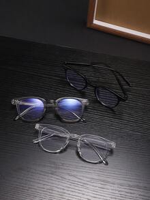 3 PCS Men's Polycarbonate Black Square Frame Computer Glasses Round,Oval For Office Work Daily With Glasses Box - Multicolor - View 2