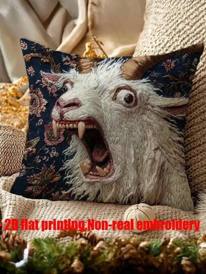 1-Piece Vintage Goat Pattern 2D Flat Print Pillowcase, Single-Sided Print, 18x18 Inches, Pillow Insert Not Included, Durable Linen Material, Classic Vintage Home/Office Décor, Zip Closure, Hand Wash Only, Decorative Pillowcase. Suitable For Sofas, Bedrooms, Living Rooms, Etc.
