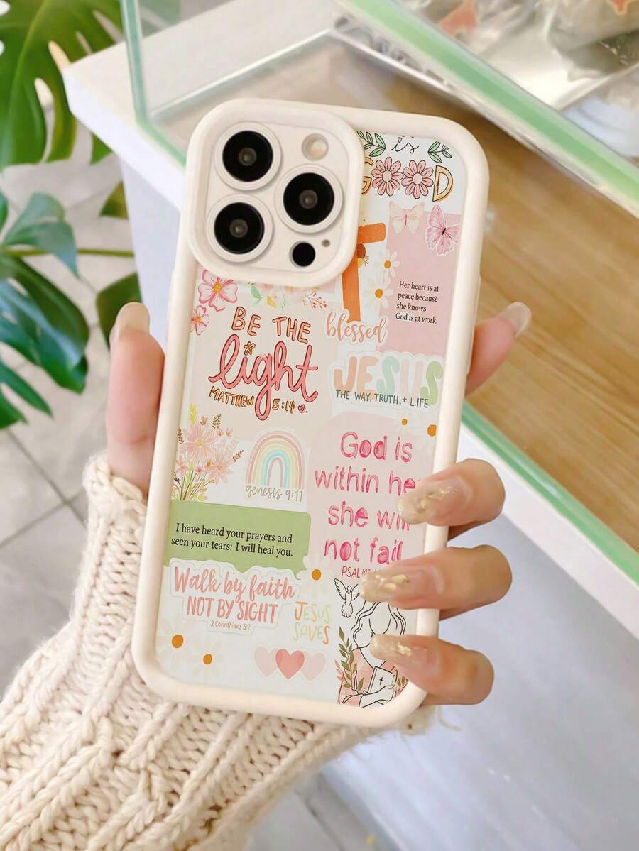 1pc Vintage Newspaper Patchwork Jesus God Slogan Floral Smiling Face Pattern Airbag Anti-Slip Soft Phone Case Compatible With Iphone 11/12/13/14/15/16 Pro Max Waterproof Shockproof Anti-Fall Scratch Resistant - 款式10(1pc) - 查看 1