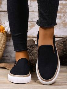 新款一脚蹬平底帆布鞋，舒适乐福鞋，步行鞋，时尚休闲运动鞋 - 黑色 - 查看 5