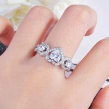 Heart-Shaped Synthetic Zirconia Ring, French Romantic Fashion Versatile For Wedding And Party - White Gold - View 3
