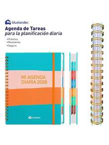 Agenda 2026, Organizador Diario, Semanal y Mensual  Tamaño A5 (20.9 * 15.2 cm), Pasta Dura con Espiral, Cierre Elástico y Papel de Calidad, 304 Páginas (Multicolor, 2026). Bluelander - Unitalla - Ver 2