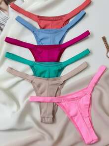 Set Of 5 Double String Bikini Panties, No Tan Lines, Lingerie, Women's Intimate Apparel, Thong With Straps, Sensual - 彩色 - 查看 5