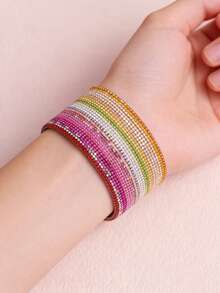 Bộ 10/20 chiếc vòng tay thời trang tinh tế cá nhân hóa dành cho nam và nữ, đính đá nhiều màu sắc, kiểu dáng Y2K, co giãn, quà tặng lễ hội, tiệc tùng cho bạn bè, phụ kiện trang sức đeo hàng ngày. - Vòng tay co giãn đính đá - Xem 6