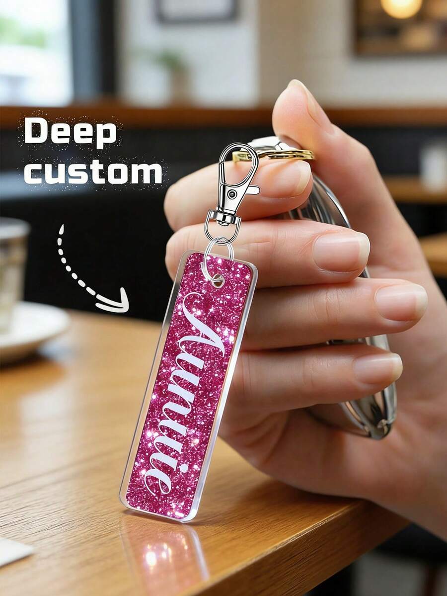 1pc Customized Personalized Glitter Acrylic Name Keyring: Sparkle Bag Charm ﻿ - Multicolor - View 1