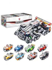 Juego de bloques de construcción de carreras 8 en 1. Bloques de construcción de carreras para niños y adultos,clásico súper coche de carreras juguete de bloques de construcción - Multicolor - Ver 5