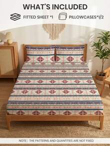 2/3件套印花床笠套装（1件床单+1/2个枕套，不含枕芯），亲肤床垫保护套，印花床垫罩，柔软透气，多种尺寸可选，适用于单人床/双人床/大号床/特大号床，四季皆宜，可机洗，家居装饰，卧室装饰 - 彩色 - 查看 3