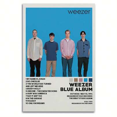 لوحة جدارية بدون إطار ملصق ألبوم Weezer الأزرق الحديث - بدون إطار، فن جداري حيوي لديكور المنزل والمكتب، للمحبين الموسيقى