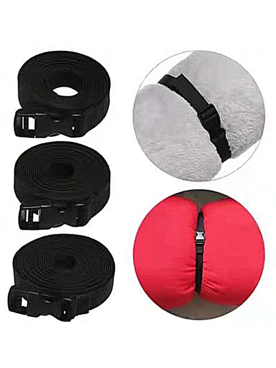 Dây buộc hành lý bằng nylon bền chắc màu đen, có khóa cài, thích hợp cho du lịch, cắm trại ngoài trời.