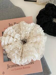 1/2个优雅蕾丝镂空香肠形发圈，黑白两色，多功能，丝滑质地，花卉图案装饰，柔软舒适，适合女性作为发饰、发圈、发绳或马尾辫发圈使用。 - 彩色 - 查看 11