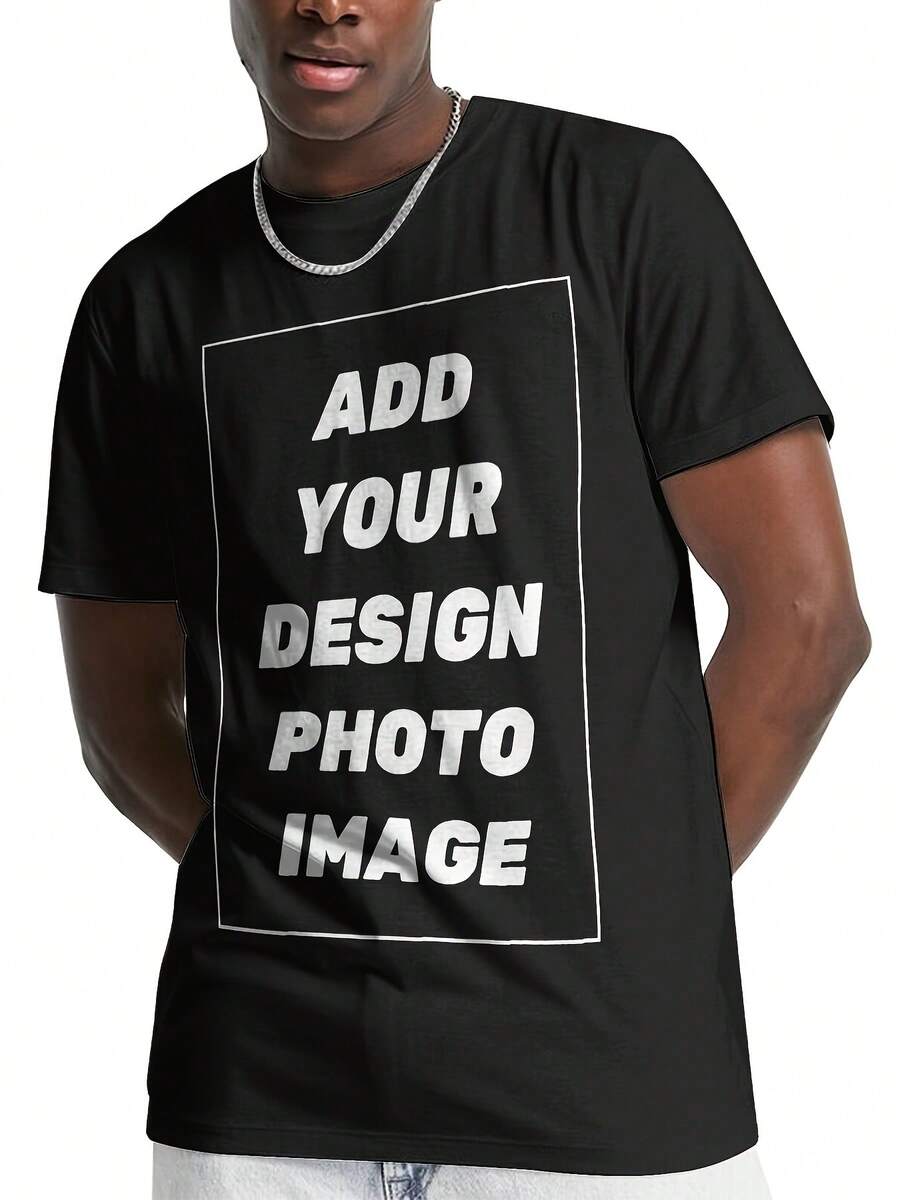 Customizable Photo T-Shirt - Personalized Plus Size, Soft Cotton, Crew Neck, Short Sleeve Tee For Men & Women - Add Your Own Image Design For A Unique Look, PLUS SIZE - Black - View 1
