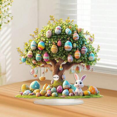 Easter Tree Decor, 2D Acrylic Tabletop Ornament, Easter Bunny & Egg Decoration, Spring Festival Home Party Decor, Cute Holiday Centerpiece