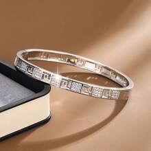 1pc Fashionable Geometric Hollow Design Cubic Zirconia Inlaid Women Bracelet - Multicolor - View 3