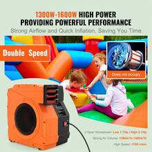 Inflatable Blower, 1500W, 2 & 2.1 Bounce House Blower, Pump Commercial Air Blower For Inflatables, 3100 RPM Bouncy Castle Electric Fan Perfect For Bounce House, Tested To UL Standards - Orange - View 2