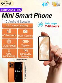 SERVO S45 PRO Mini Smartphone, Android 10.0, 3GB+64GB RAM, WiFi&GPS, 2000mAh Battery, 4G LTE, 4.5 Inch Display, Mini Phone - Blue - View 14