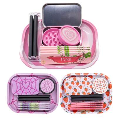 8pcs/Set Smoking Accessories Kit, Includes 18cm*14cm Metal Tray, 110mm Flavor Rolling Papers, Dual-Layer Plastic Grinder, Storage Box, Rolling Machine. Complete Set, Suitable For Home Gatherings And Outdoor Activities. Perfect Gift For Friends On Birthday, Holidays.