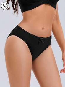 7Pcs/Set Women's Cotton Underwear Panties Low-Rise Soft Comfortable Breathable Ladies Briefs Lingerie - 黑色 - 查看 2