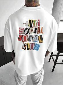 OMSTUDIO  Men's Double-Sided Printed T-Shirt Colorful Anti Social Club Pattern, Comfortable, 100 Percent Cotton, 180GSM, Graphic Cropped Graphic Tee, Men Graphic Tees ,Street Wear, Size S XXXL, Shipped From Local Warehouse, Man Gift. - White - View 3