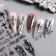 Cross-Shaped Gold & Silver Punk Style Nail Stickers, Waterproof Self-Adhesive Disposable Nail Stickers With Special Fonts And Patterns, Suitable For Natural Nails/Manicure - Multicolor - View 3