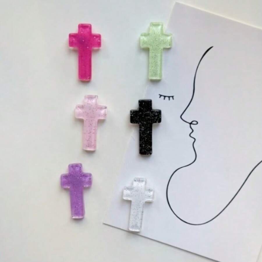 6/12 piezas Imanes de refrigerador en forma de cruz de colores, decoración creativa para el hogar y la oficina, imanes para pizarra blanca, suministros de cocina y oficina, material de plástico, ideas de regalo de decoración para el hogar. Adecuado para oficina, cocina, pizarra blanca, almacenamiento de alimentos y lavavajillas - Pascua, Ramadán, regalos festivos - Multicolor - Ver 1