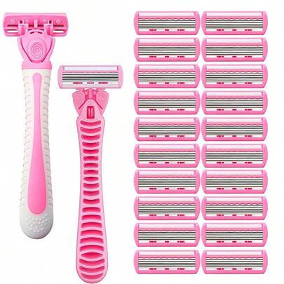 1 Tay cầm + 24 lưỡi dao + Hộp đựng dao cạo, Dao cạo an toàn cầm tay dành cho nam và nữ, lưỡi dao cạo 6 lớp bằng thép không gỉ, đầu dao cạo có thể thay thế, dụng cụ cạo râu, dùng để cạo lông mặt, tỉa tóc, dụng cụ cắt tóc, tay cầm chống trượt, dùng cho chăm sóc cá nhân và làm quà tặng.