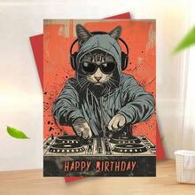 1 felicitare veselă "Felicitare de ziua de naștere cu pisică DJ cool" – fundal retro portocaliu și negru, ilustrație îndrăzneață a unei pisici DJ cu hanorac și ochelari la modă, tipografie îndrăzneață "La mulți ani", felicitare de ziua de naștere cu plic, interior gol pentru notițe personale, cadou perfect pentru iubitorii de pisici, fanii muzicii, prieteni și familie pentru a sărbători zilele de naștere cu farmec jucăuș, felicitare încântătoare care îmbină stilul street art cu umorul festiv. - O singură bucată - Vizualizare 12