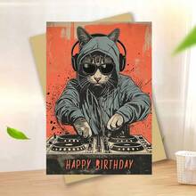 1 felicitare veselă "Felicitare de ziua de naștere cu pisică DJ cool" – fundal retro portocaliu și negru, ilustrație îndrăzneață a unei pisici DJ cu hanorac și ochelari la modă, tipografie îndrăzneață "La mulți ani", felicitare de ziua de naștere cu plic, interior gol pentru notițe personale, cadou perfect pentru iubitorii de pisici, fanii muzicii, prieteni și familie pentru a sărbători zilele de naștere cu farmec jucăuș, felicitare încântătoare care îmbină stilul street art cu umorul festiv. - O singură bucată - Vizualizare 13
