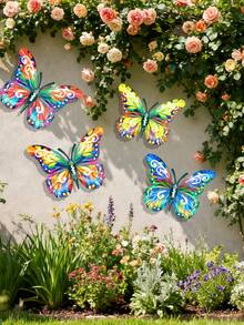 2D Flat 1pc Metallic Colorful Butterfly Wall Art Decoration, Decorative Hanging Metal Butterfly, Suitable For Gardens, Patios, Living Rooms, Balconies - A Personalized Gift For Family And Friends, Perfect For Room Decoration, Interior Decoration, And Home Decor. - Multicolor - View 2