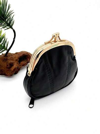 Vintage Genuine Leather Wallet - Double-Compartment Clutch, Secure Closure, Elegant And Simple Design, With Zipper, Bottom Purse, Mini Wallet, Coin Purse