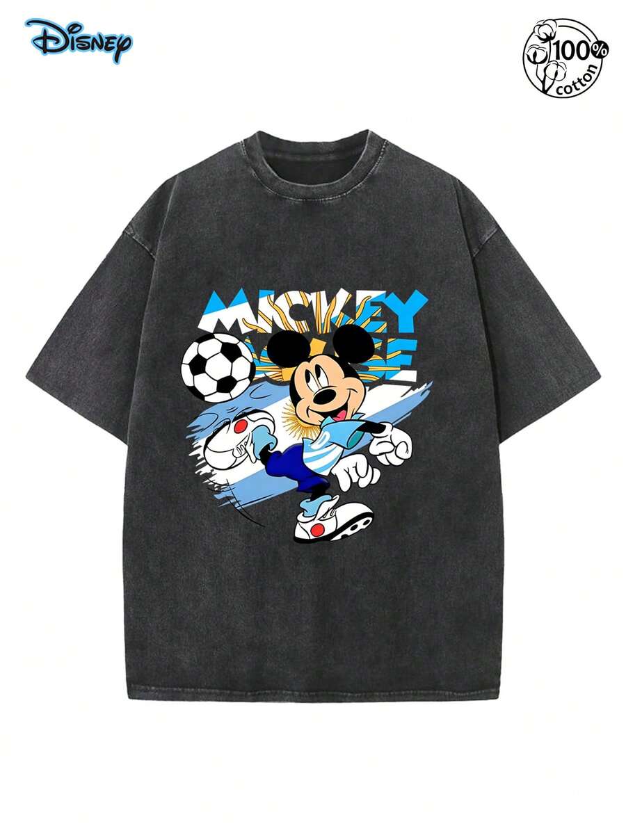 Vintage Disney Mickey Mouse Football T-Shirt, Retro Mickey Mouse 2026 Shirt, Disney Trip Shirt, Disneyworld Family Matching Tee, Comfortable, Stylish, Casual Tops Suitable For Gatherings, Daily Wear, And Vacations, Street Wear, 230G Washed Cotton High-Quality Printed T-Shirts, Unisex T-Shirts, Gifts For Football Enthusiasts - Black - View 1