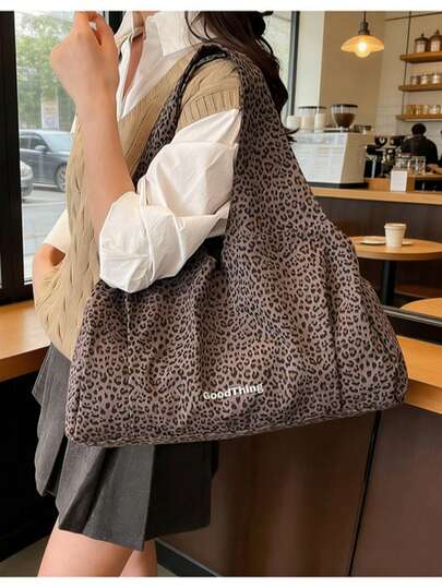 This Fashionable Large-Capacity Tote Bag For Women Is Made Of Leopard Print Canvas Material, Lightweight And Spacious, Suitable For School, Campus, Library, Shopping, Travel, Outdoor Activities, Picnics, And Can Also Be Used As A Shoulder Bag Or Handbag.