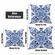4pcs Watercolor Blue And White Porcelain Tile Art Print Cushion Cover (No Pillow Insert), Made Of Polyester Fabric, Single-Sided Printing, 17.7*17.7in(45*45cm)/19.69*19.69in(50*50cm)/15.75*15.75in(40*40cm), Baroque Style Decorative Pillow Case For Sofa, Bed, Bedroom, Office, Hotel, All Season, Gift - Multicolor - View 3