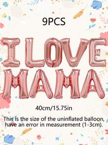 9pcs 16-Inch Pink, Gold, Silver, Rose Gold, Magenta, Purple "I LOVE YOU MAMA" Letter Balloons, Suitable For Mother's Day Party, Holiday Party Decoration - Multicolor - View 13