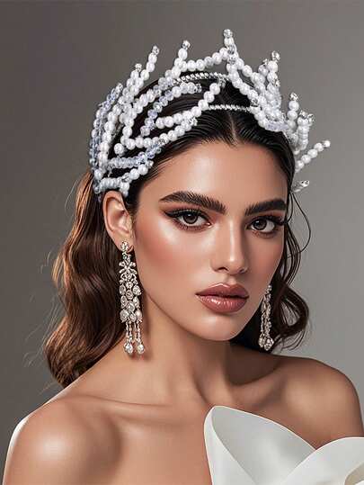 1pc Glamorous Pearl Crystal Rhinestone Beaded Headband, Fashionable & Charming Headpiece Suitable For Party, Wedding, Festival, Performance