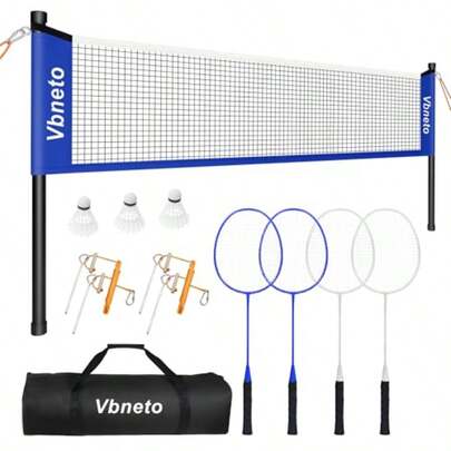 Badminton Set Portable Outdoor Anti-Sag System Official 20ft X 5ft Easy Setup Durable Net With 4 Rackets 3 Shuttlcks And Carry Bag For Backyard Lawn Or Beach Family Fun
