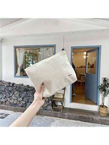 1Pc Letter Graphic Zippered Makeup Bag, Makeup Bag Makeup Pouch Skincare Bag Toiletry Bag Packing Cubes, Travel Essentials Cruise Essentials Dorm Essentials, Wedding Bridesmaid Gifts, Mom Gifts, Birthday Gifts, Gifts For Friends And Teachers, Home Decor, Bathroom Living Room Bedroom Decor, Bathroom Organizer, Jewelry Organizer, Lip Oil Organizer, Nail Polish Organizer, Travel Essential, Travel, Valentine's Day, Room Decor, Purse Essentials, Makeup Bags For Women, Purse Essential Items, Cruise Essential, Designer Handbags, Basics, Vanity Essentials, Room, Cute Makeup Bag - trắng - Xem 3