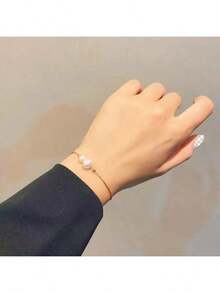 Fashion Stainless Steel Bracelet, With Imitation Pearl Details - Fashionable And Simple Design, Suitable For Daily Wear Or Formal Occasions - 金色的 - 查看 7
