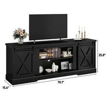 Farmhouse TV Stand For 70/75/80 Inch TV, 70 Inch Entertainment Center Storage Cabinets With Sliding Barn Doors, Media Console Cabinet For Living Room - 黑色 - 查看 8