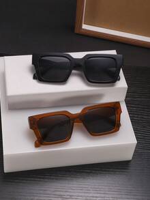 2 PCS Men's Polycarbonate Black Square Frame Round,Oval Solid Color Fashion Glasses For Outdoor Vacation With Glasses Box - Multicolor - View 11