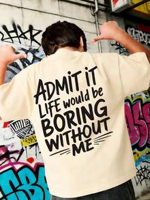 Tween Boy Slogan Print T-Shirt, Suitable For Boys Outdoor Sports, Boys Spring/Summer Casual Versatile Top - Apricot - View 3