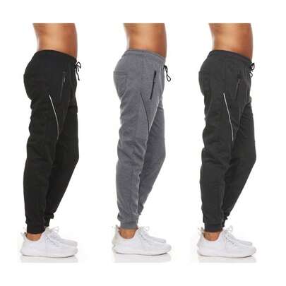 3-Pack Men's Performance Tech Joggers Sweatpants Zipper Side Pockets  Regular Fit