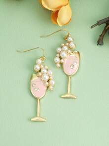 1 Pair Fashionable & Cute Wine Glass Shaped Earrings, Popular Earring Design, Suitable As Gift For Friends Or Daily Wear - Gold - View 4