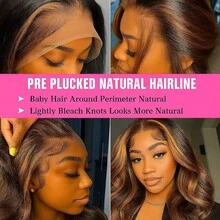 #4/27 蜜糖金渐变挑染巴西原生发人发前额假发，200%密度，13X4、13X6、5X5波浪卷蕾丝前额假发，人发混纺，高清前额假发，预先拔毛，无胶假发，女士款，26英寸 - SP4/27 - 查看 7