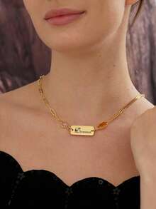 Customized Minimalist Fashion Personalized Small Nameplate Rhinestone Pendant Laser Engraved English Letter Name Customized Necklace - Multicolor - View 3