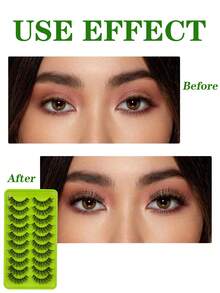 10pcs Perfect Makeup Faux Mink Eyelashes, Luxurious, Lightweight And Fluffy Cat Eye Style, Natural Striped False Lashes, D-Curl Design, Fragrance-Free, Multi-Pack, Significantly Enhances Eye Appeal - Natural Lashes - View 3