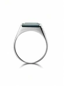 1pc Men's Fashion Minimalist Blue Zirconia Ring, Suitable For Wedding, Engagement, Party, Jewelry Gift - Silver - View 3