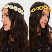 1 pieza Diadema con margaritas lindas, Tocado de trenza estilo bohemio, Accesorio para el cabello corona de flores de girasol - Multicolor - Ver 4