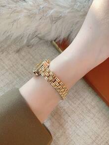 1 buah Jam Tangan Quartz Minimalis Wanita Warna Emas/Perak, Bertatahkan Rhinestone Baru, Cocok untuk Pemakaian Sehari-hari dan Dekorasi - Emas - View 5